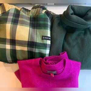 Pink Sweater Green Plaid Solid Green‎ Sweater Shirt Bundle Small